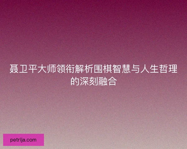 聂卫平大师领衔解析围棋智慧与人生哲理的深刻融合